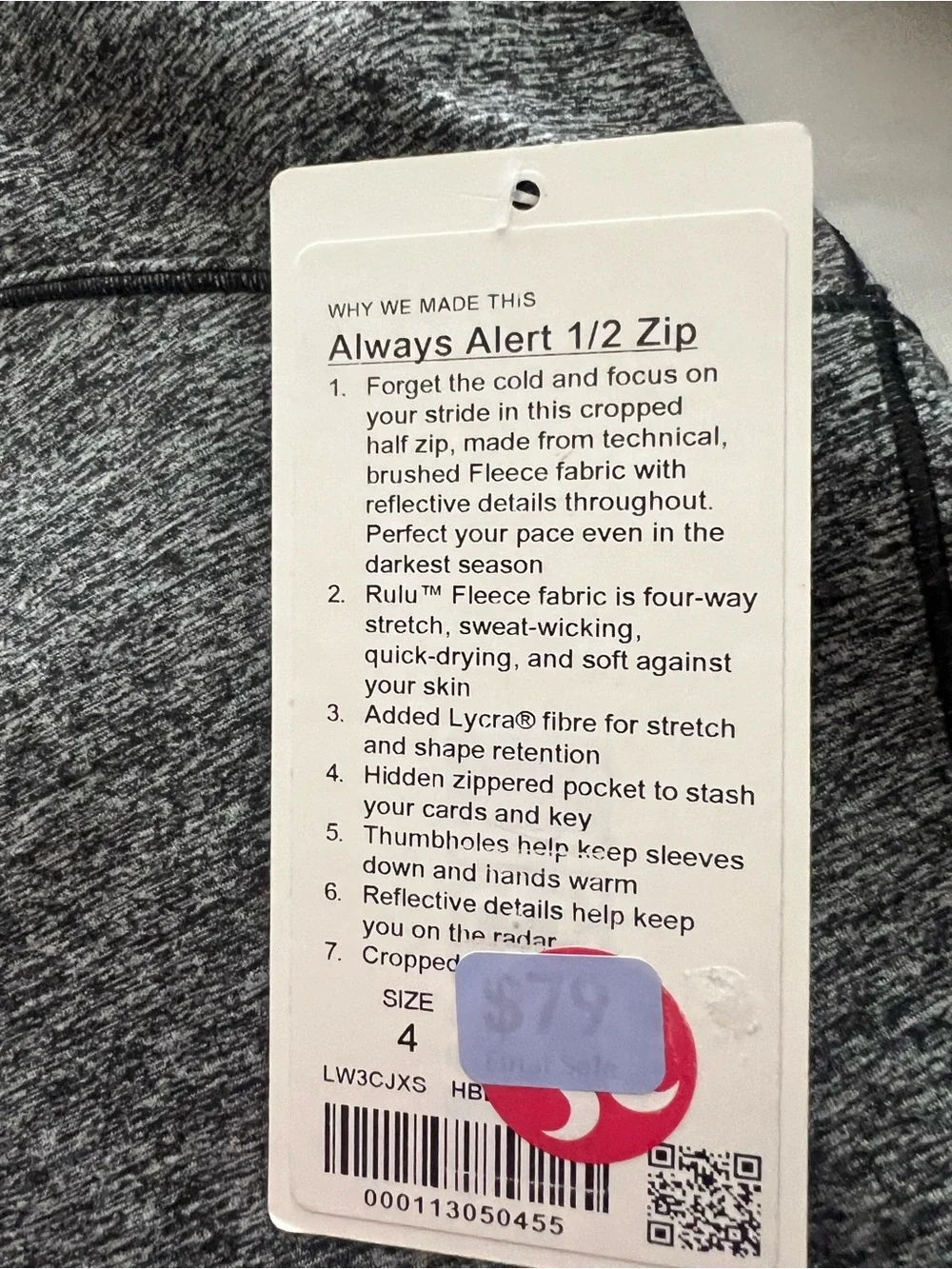 Lululemon new Gray Half-Zip Long-Sleeve Active Top size 4